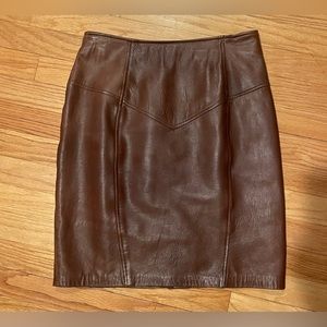 Vintage Chocolate Brown Leather Mini Skirt By Renaissance